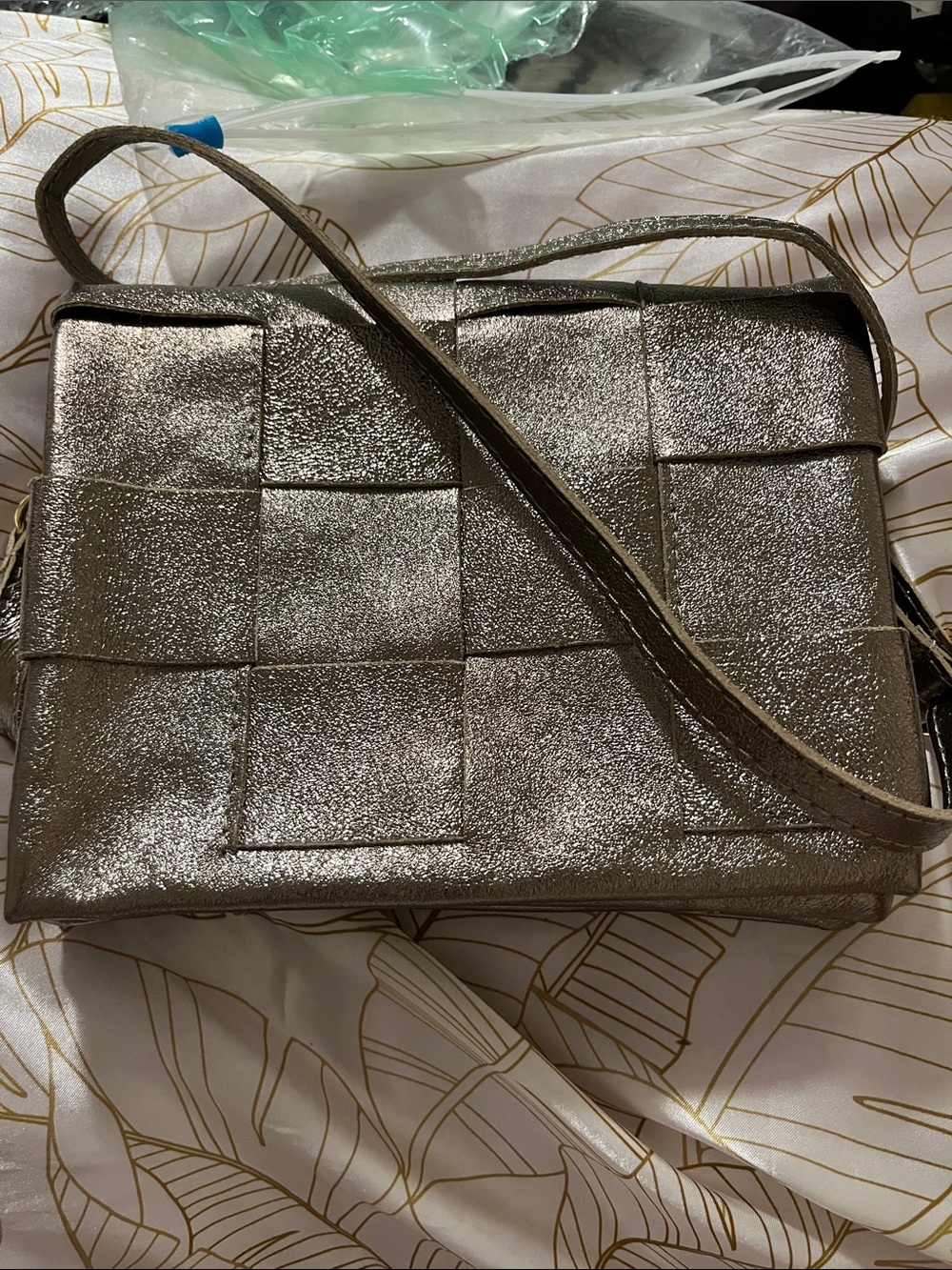 Woven Metallic Bronze Crossbody Bag - Elegant Shoulder Purse